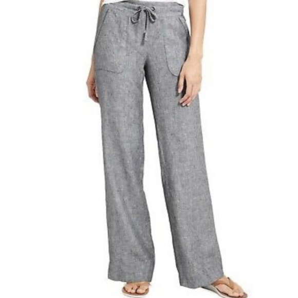 Athleta Pants - Athleta Wide Leg Pants 100% Linen Gray Sz 12T Tall